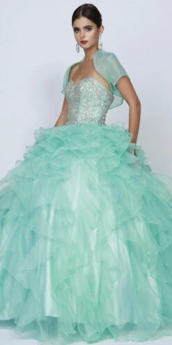 Juliet 322 Corset Bodice Strapless Ruffled Tiered Puffy Gown(Corset Bodice Strapless Ruffled Tiered Jade Puffy Gown)