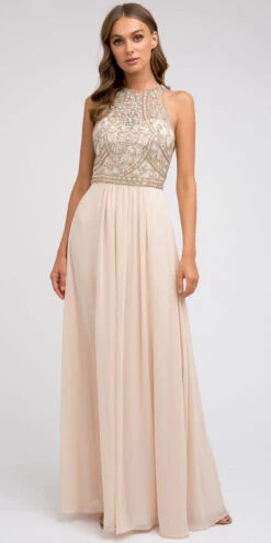 Juliet 609 A Line Chiffon Floor Length Gown Cut Out Back(Juliet 609 A Line Chiffon Floor Length Formal Gown Champagne Cut Out Back)