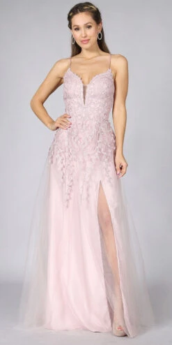 Juno 936 Lace-Up Back A-Line Long Prom Dress With Slit(Lace Up Back A Line Long Prom Dress Mauve With Slit) -Dress Promotion Store 0936 MAUVE