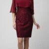 Juno 1007 Lace Short Dress With Cold-Shoulder Poncho(Lace Short Dress Burgundy With Cold Shoulder Poncho)