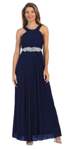 Juno 1013 Halter Long Formal Dress With Embellished Waist(Mint Halter Long Formal Dress With Embellished Waist) -Dress Promotion Store 1013 juno navy blue