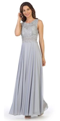 Juno 1016 Sleeveless Long Formal Dress With Lace Bodice(Sleeveless Long Formal Dress With Lace Bodice White) -Dress Promotion Store 1016 juno silver eeae487e bc3d 44e4 b15d 5149ec6b1dbb