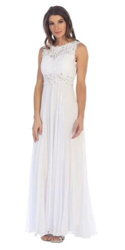Juno 1016 Sleeveless Long Formal Dress With Lace Bodice(Sleeveless Long Formal Dress With Lace Bodice White)