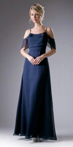 Cinderella Divine 1018 Cold-Shoulder Ruffled Long Formal Dress(Cold Shoulder Ruffled Long Formal Dress Red) -Dress Promotion Store 1018 cinderella divine navy blue