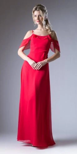 Cinderella Divine 1018 Cold-Shoulder Ruffled Long Formal Dress(Cold Shoulder Ruffled Long Formal Dress Red) -Dress Promotion Store 1018 cinderella divine red