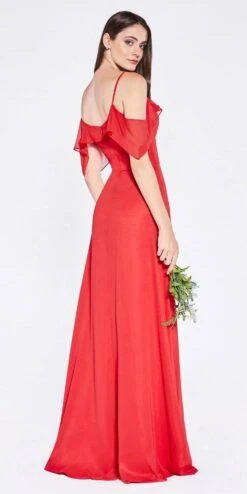Cinderella Divine 1018 Cold-Shoulder Ruffled Long Formal Dress(Cold Shoulder Ruffled Long Formal Dress Red) -Dress Promotion Store 1018 cinderella divine red back