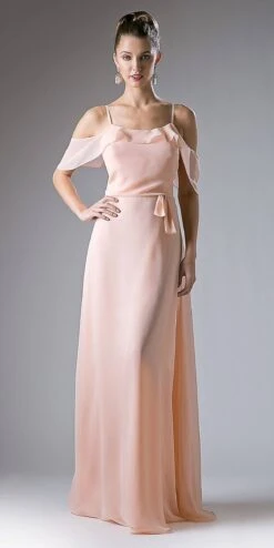 Cinderella Divine 1018 Cold-Shoulder Ruffled Long Formal Dress(Cold Shoulder Ruffled Long Formal Dress Red)