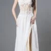J&J Fashion 104 Appliqued Sheer Bodice Long Formal Dress(Appliqued Sheer Bodice Long Formal Dress Ivory Champagne) -Dress Promotion Store 104 jj fashion
