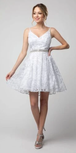 Juno 1047 Embroidered Homecoming Short Dress V-Neck(Embroidered Homecoming Short Dress Champagne V Neck) -Dress Promotion Store 1047 juno white