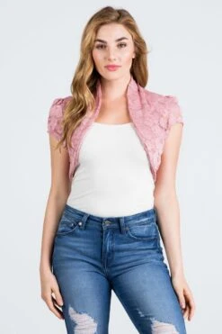 La Scala 10523 Short Sleeve Lace Shrug(La Scala 10523 Short Sleeve Lace Shrug)