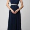 Juno 1054 Halter Long Dress With Keyhole Neckline(Navy Blue Halter Long Formal Dress With Keyhole Neckline)