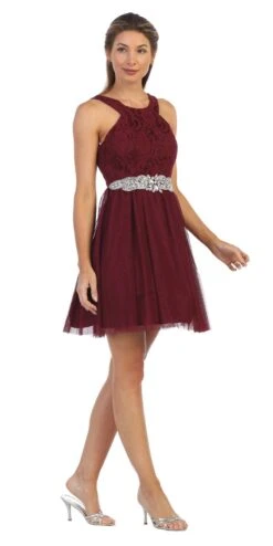 Juno 1079 Homecoming Short Dress Embellished Waist(Champagne Homecoming Short Dress Embellished Waist) -Dress Promotion Store 1079 juno burgundy