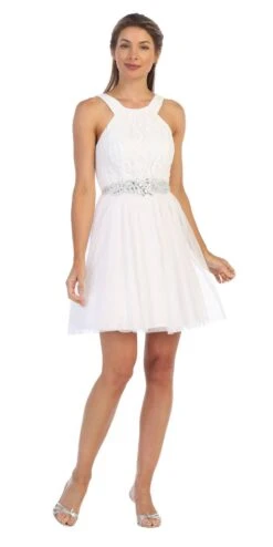 Juno 1079 Homecoming Short Dress Embellished Waist(Champagne Homecoming Short Dress Embellished Waist) -Dress Promotion Store 1079 juno white