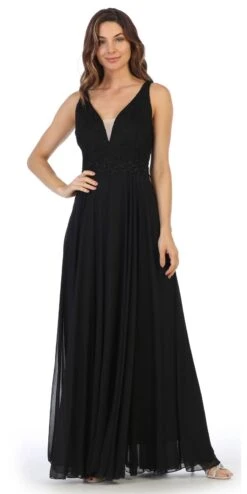 Juno 1083 Lace Bodice A-Line Long Dress V-Neck(Navy Blue Lace Bodice A Line Long Formal Dress With V Neck) -Dress Promotion Store 1083 juno black 069fad5a d763 45cc bfc0 f81592161623