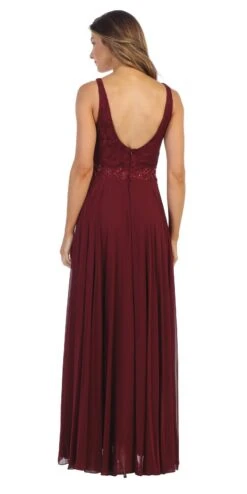 Juno 1083 Lace Bodice A-Line Long Dress V-Neck(Navy Blue Lace Bodice A Line Long Formal Dress With V Neck) -Dress Promotion Store 1083 juno burgundy back 6733ba95 d377 4a05 b129 ce5f2e92f0b6