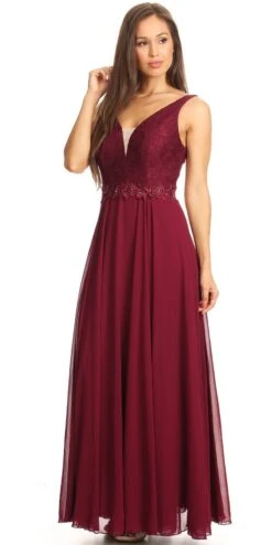 Juno 1083 Lace Bodice A-Line Long Dress V-Neck(Navy Blue Lace Bodice A Line Long Formal Dress With V Neck) -Dress Promotion Store 1083 juno burgundy 8e24c3b5 8f5f 4d02 848f d926420d4301