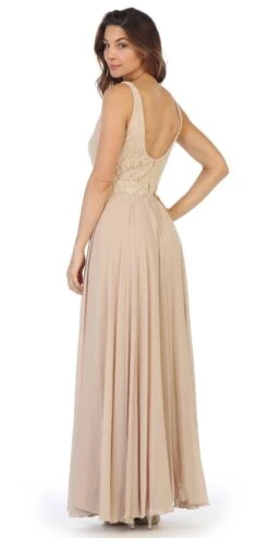 Juno 1083 Lace Bodice A-Line Long Dress V-Neck(Navy Blue Lace Bodice A Line Long Formal Dress With V Neck) -Dress Promotion Store 1083 juno champagne back fac8f9bf aa86 4452 b861 4e624ac5cabb