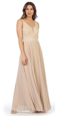 Juno 1083 Lace Bodice A-Line Long Dress V-Neck(Navy Blue Lace Bodice A Line Long Formal Dress With V Neck) -Dress Promotion Store 1083 juno champagne e70049c7 4af3 4966 9a80 1e7336c5485c