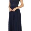 Juno 1083 Lace Bodice A-Line Long Dress V-Neck(Navy Blue Lace Bodice A Line Long Formal Dress With V Neck)