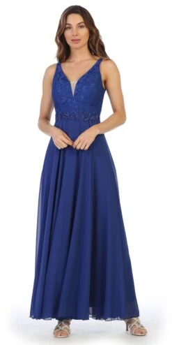 Juno 1083 Lace Bodice A-Line Long Dress V-Neck(Navy Blue Lace Bodice A Line Long Formal Dress With V Neck) -Dress Promotion Store 1083 juno royal blue 3729f929 c76d 4083 bd5d 6705f3617035