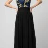 Juno 1084 Halter Embroidered Long Formal Dress(Black Royal Blue Halter Embroidered Long Formal Dress)