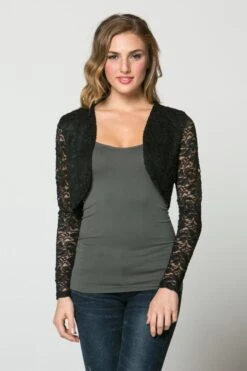 La Scala 10880 Long Sleeve Lace Jacket(La Scala 10880 Long Sleeve Lace Shrug) -Dress Promotion Store 10880 black