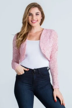 La Scala 10880 Long Sleeve Lace Jacket(La Scala 10880 Long Sleeve Lace Shrug) -Dress Promotion Store 10880 blush