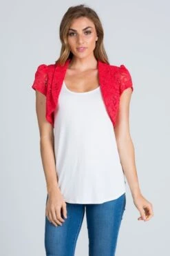 La Scala 11251 Short Sleeve Lace Jacket(La Scala 11251 Short Sleeve Lace Jacket) -Dress Promotion Store 11251 coral