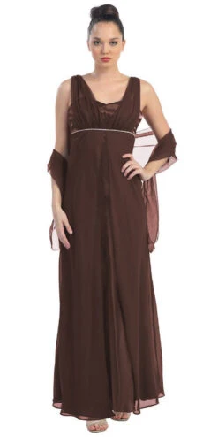 CLEARANCE - Eureka 1146 Long Sleeveless Belted Empire Waist Gown (Size L)(Long Sleeveless Belted Empire Waist Black Concert Gown) 25 CLEARANCE - Eureka 1146 Long Sleeveless Belted Empire Waist Gown (Size L)(Long Sleeveless Belted Empire Waist Black Concert Gown) -Dress Promotion Store 1146 eureka dress brown