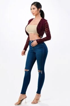 La Scala 11623 Long Sleeve Lace Jacket(La Scala 11623 Long Sleeve Lace Jacket) -Dress Promotion Store 11623 burgundy side