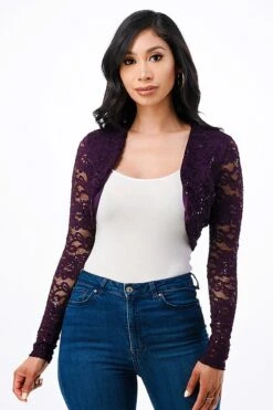 La Scala 11623 Long Sleeve Lace Jacket(La Scala 11623 Long Sleeve Lace Jacket) -Dress Promotion Store 11623 eggplant