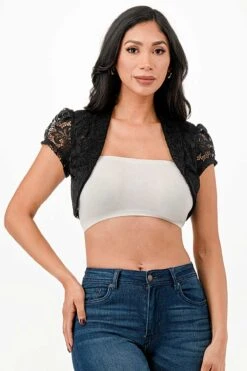 La Scala 11630 Crochet Lace Cropped Shrug(La Scala 11630 Crochet Lace Cropped Shrug) -Dress Promotion Store 11630 la scala black