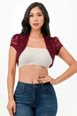 La Scala 11630 Crochet Lace Cropped Shrug(La Scala 11630 Crochet Lace Cropped Shrug) -Dress Promotion Store 11630 la scala burgundy