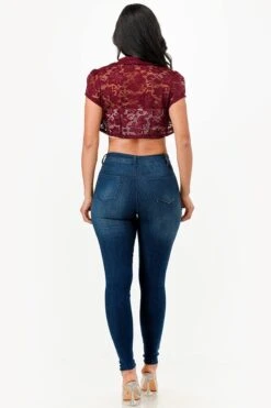 La Scala 11630 Crochet Lace Cropped Shrug(La Scala 11630 Crochet Lace Cropped Shrug) -Dress Promotion Store 11630 la scala burgundy back