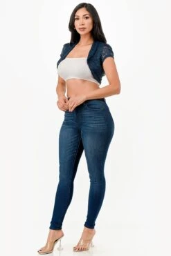 La Scala 11630 Crochet Lace Cropped Shrug(La Scala 11630 Crochet Lace Cropped Shrug) -Dress Promotion Store 11630 la scala navy side left