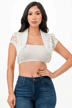 La Scala 11630 Crochet Lace Cropped Shrug(La Scala 11630 Crochet Lace Cropped Shrug) -Dress Promotion Store 11630 la scala white