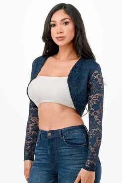 La Scala 11631 Lace Long Sleeve Cropped Jacket(La Scala 11631 Lace Long Sleeve Cropped Jacket) -Dress Promotion Store 11631 la scala navy blue side