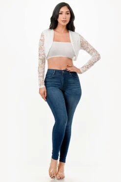 La Scala 11631 Lace Long Sleeve Cropped Jacket(La Scala 11631 Lace Long Sleeve Cropped Jacket) -Dress Promotion Store 11631 la scala white
