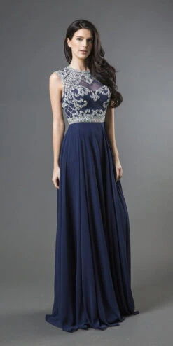 J&J Fashion 119 Sleeveless Long A-line Prom Gown Cut-Out Back(Sleeveless Long A Line Prom Gown Cut Out Back Navy Blue)