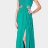 J&J Fashion 1274 Ruched Bodice Strapless Long Prom Gown(Ruched Bodice Jade Strapless Long Prom Gown) -Dress Promotion Store 1274 jj fashion teal