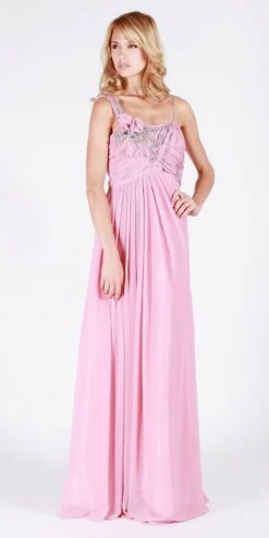 J&J Fashion 1341 Empire Waist A-Line Long Formal Dress(Empire Waist A Line Long Formal Dress Dusty Rose)