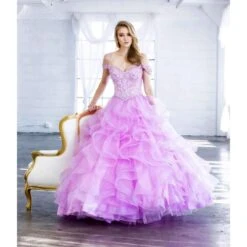 Juliet 1421 Cinderella Ball Gown Ruffled Tulle Cold Shoulder Embroidered Bodice(Lilac Cinderella Ball Gown Ruffled Tulle Cold Shoulder Embroidered Bodice) -Dress Promotion Store 1421 juliet lilac gallery