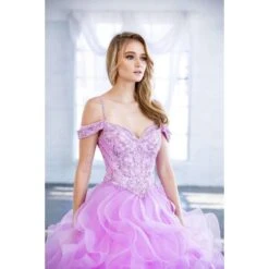 Juliet 1421 Cinderella Ball Gown Ruffled Tulle Cold Shoulder Embroidered Bodice(Lilac Cinderella Ball Gown Ruffled Tulle Cold Shoulder Embroidered Bodice) -Dress Promotion Store 1421 juliet lilac gallery zoom