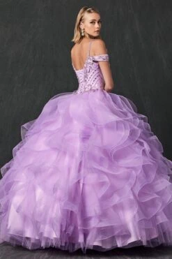 Juliet 1421 Cinderella Ball Gown Ruffled Tulle Cold Shoulder Embroidered Bodice(Lilac Cinderella Ball Gown Ruffled Tulle Cold Shoulder Embroidered Bodice) -Dress Promotion Store 1421 Lilac Back