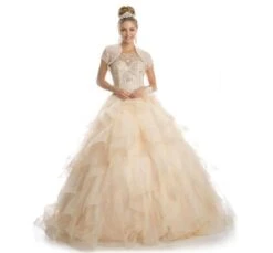 Juliet 1423 A-Line Princess Ball Gown Ruffled Tiered Tulle With Jacket(Champagne Princess Ball Gown Ruffled Tiered Tulle With Jacket) -Dress Promotion Store 1423 juliet champagne jacket