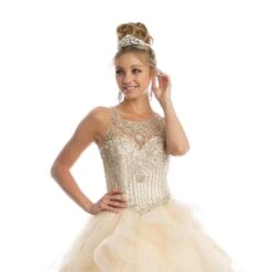 Juliet 1423 A-Line Princess Ball Gown Ruffled Tiered Tulle With Jacket(Champagne Princess Ball Gown Ruffled Tiered Tulle With Jacket) -Dress Promotion Store 1423 juliet champagne zoom2