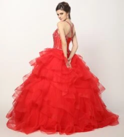 Juliet 1423 A-Line Princess Ball Gown Ruffled Tiered Tulle With Jacket(Champagne Princess Ball Gown Ruffled Tiered Tulle With Jacket) -Dress Promotion Store 1423 juliet red back full 1d11d5ff 78a6 4011 932d b98cbf1bfab9