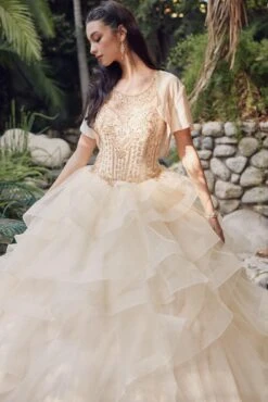 Juliet 1423 A-Line Princess Ball Gown Ruffled Tiered Tulle With Jacket(Champagne Princess Ball Gown Ruffled Tiered Tulle With Jacket) -Dress Promotion Store 1423 juliet champagne