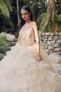 Juliet 1423 A-Line Princess Ball Gown Ruffled Tiered Tulle With Jacket(Champagne Princess Ball Gown Ruffled Tiered Tulle With Jacket) -Dress Promotion Store 1423 juliet champagne zoom