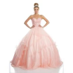 Juliet 1424 Quinceanera Ball Gown Tulle Skirt Arm Bands Beaded Bodice(Blush Quinceanera Ball Gown Tulle Skirt With Arm Bands Beaded Bodice) -Dress Promotion Store 1424 juliet blush no arm bands
